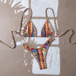 New Bikini Woman Sets Triangle Top Tie Side Bottom Bikinis Crochet Set Swimwear Multicolor Two Piece Swimsuit Women's Beach Wear