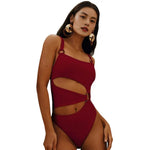 Women One-piece Swimsuit Pure Color Square Neck Women's Bikini With Padded Elegant Hollow Design Ladies Beach Vacation Swimwear