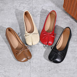 Women Tabi Split Toe Ballet Flats Bow Knot Decor Soft Faux Leather Slip On Lightweight Casual Daily Walking Shoes