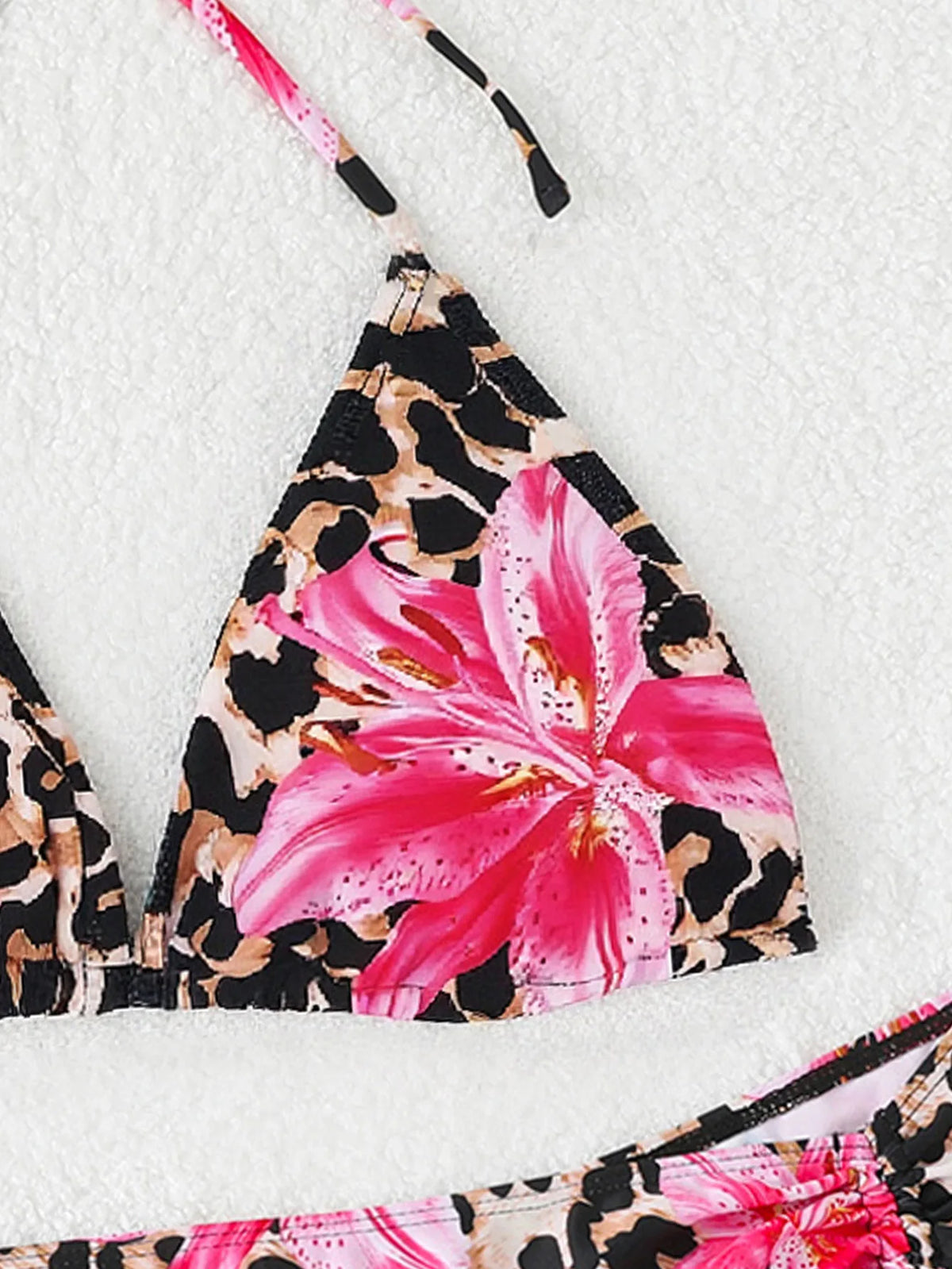 New Leopard 3 Pieces Push Up Bandeau Bikini Set Swimsuit Women Swimwear with Mesh Beach Sarong Skirts Floral Print Bathing Suit