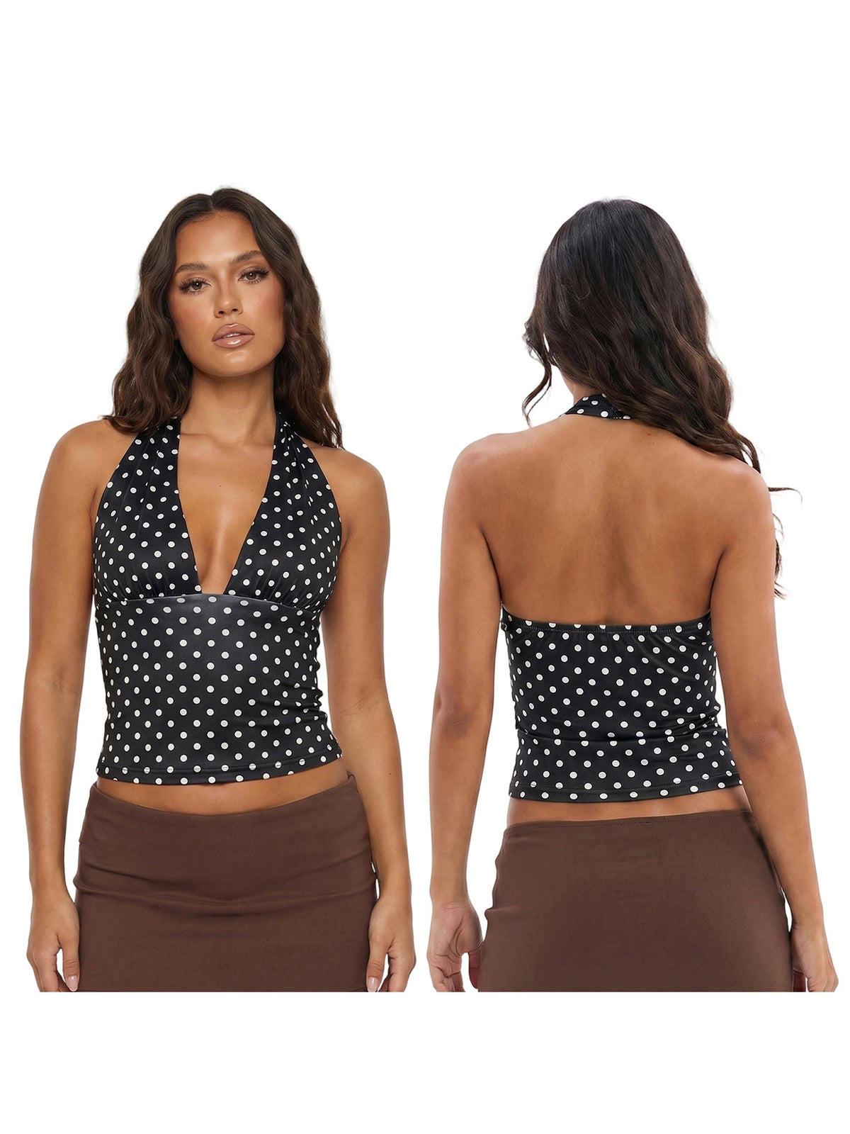 Women's Summer Halter Neck Tops Fashionable Striped Sleeveless Open Back Slim Fit Vest for Party Daily Wear