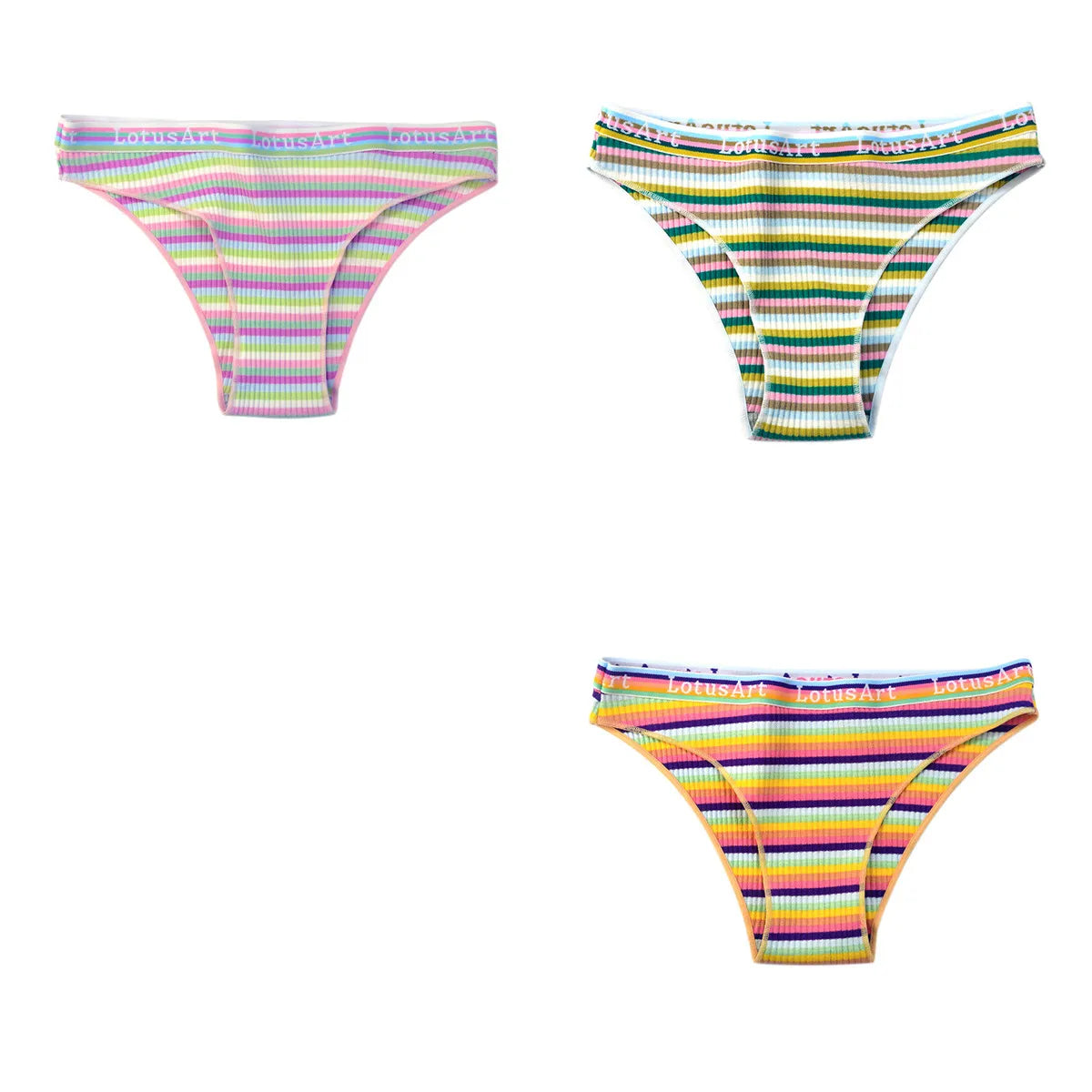 3Pcs/Set Cotton Panties For Women Colorful Striped Underwear Low Waist Briefs Breathable Underpants Female Sexy Lingerie M-XXL