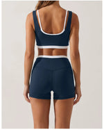 Double Layered Contrasting Yoga Sets Women Shock-absorbing Sports Bra Gym Workout Clothes Outwear High Waist Pants Fitness Suits