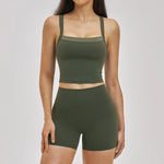 Naked Yoga Suit Workout Clothes Women Back Cross Shockproof Slim Sports Tank Top High Waist Short Fitness Suit Athletic Wear