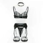 Toucheart 5-Piece Suit Sexy Underwear Suit Flocked Leopard Print Fashionable Hollow Sexy Lingerie Women Perspective Underwear