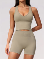 Seamless Gym Yoga Sets Women Breathable I-shaped Shock-absorbing Slim Sports Tank Top High Waist Shorts Training Fitness Suit