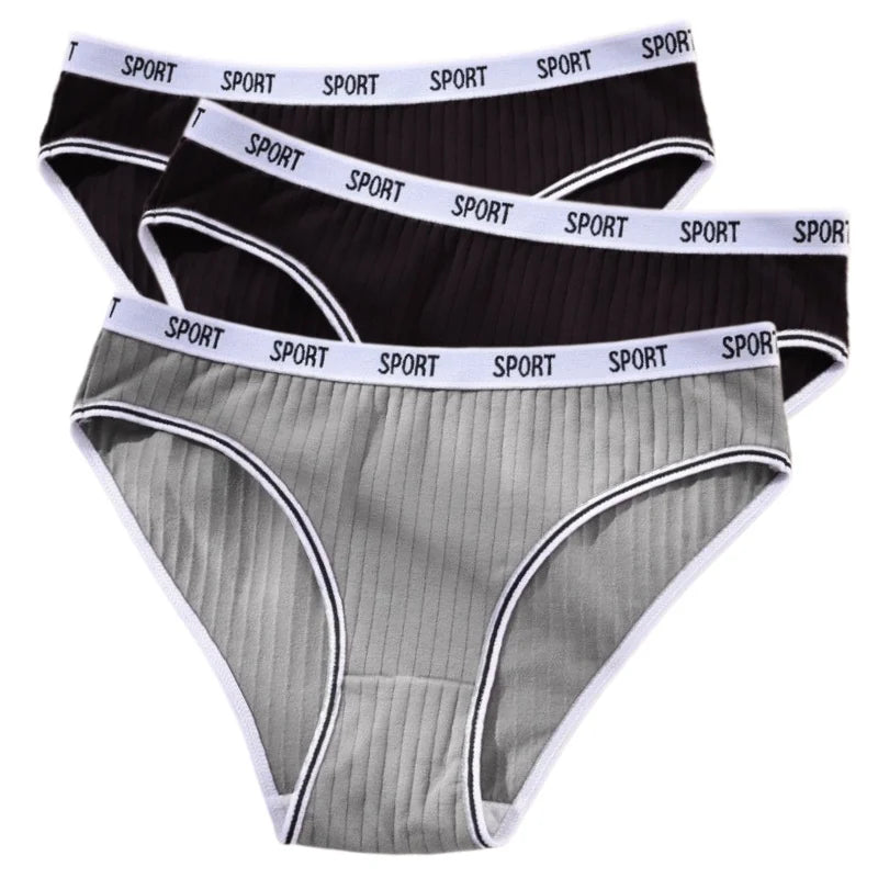 3Pcs/Set Women Low Waist Briefs Letter Waistband Casual Sport Style Panties Rib Knit Cotton Stretch Underwear Ladies Underpants