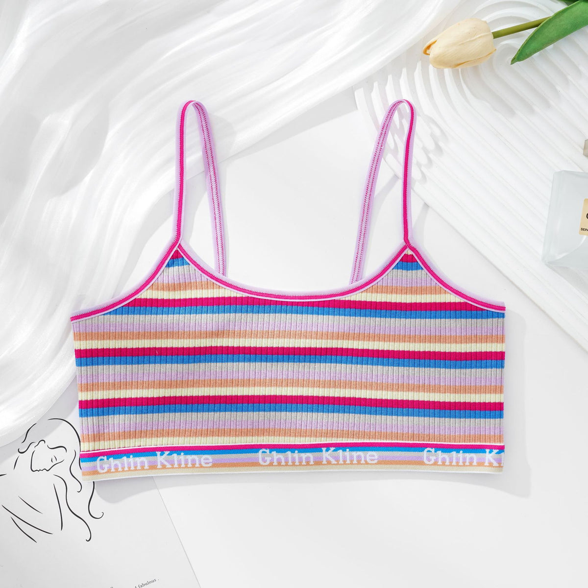 Women Non-wire Bras Female Cotton Bra Tops Striped Crop Top Small Breast Breathable Push Up Bra Comfort Girl Underwear