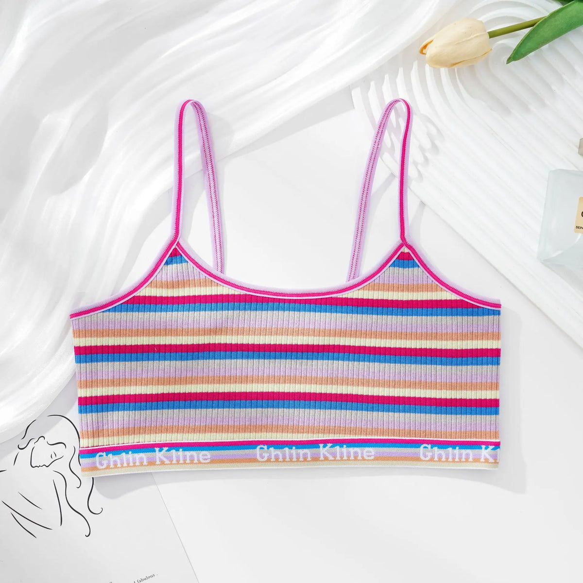 Women Non-wire Bras Female Cotton Bra Tops Striped Crop Top Small Breast Breathable Push Up Bra Comfort Girl Underwear