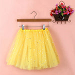 Womens Summer New Tulle Tutu Skirt Elastic Waist Silver Star Print Layered Mesh Mini Skirt Fluffy Carnival Party Dance Skirts