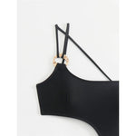 New Asymmetric One Shoulder With Skirt One Piece Swimsuit Women Swimwear Female Metal Ring Padded Bather Bathing Suit Swim K7082