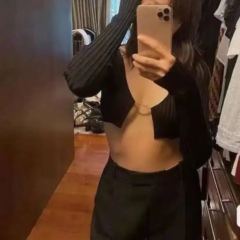 Sexy New Spicy Girl Fashion Long Sleeve Thin Cardigan Trendy Women's Wear Mini Tees Sheer Charm Bold Hollow Out Romantic 3KQ6