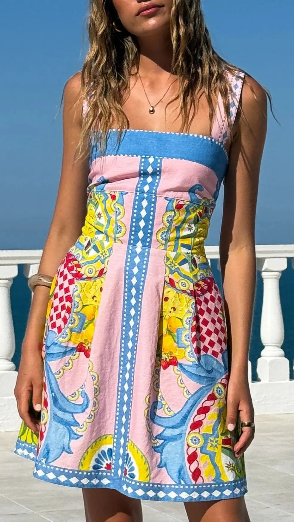 Fashion Color Bohemian Style Print Dress Women Summer New A-line Sleeveless Short Dresses Vacation Commuting Clothing Vestidos
