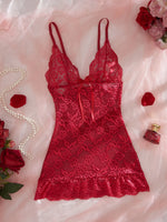 Sexy Sheer Floral Lace Dress For Women Babydoll Deep V Spaghetti Strap Mini Sleepwear Nightwear Sheath Back Bow For Honeymoon