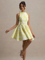 Tank A-Line Mini Dress For Women Fashion Sexy Streetwear Floral Printed Sleeveless Halter Neck Backless Lace-up Vestidos Female