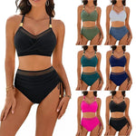 Sexy Fashionable Mesh Splice Drawstring Ladies Bikini Set Swimsuit New High Waist Trending Swimsuit Beach Bathing Suit