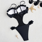 Sexy Ruffled Edge Push Up Swimwear Woman One Piece Swimsuits Cut Out Monokini Bathing Suit Swimming Suit Underwire Bathers Swim