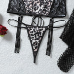 Toucheart Erotic Lingerie Hot Girl Sexy Leopard Print Suspender See-through Lace Waist Shaping Luxurious Hot Underwear Split Set