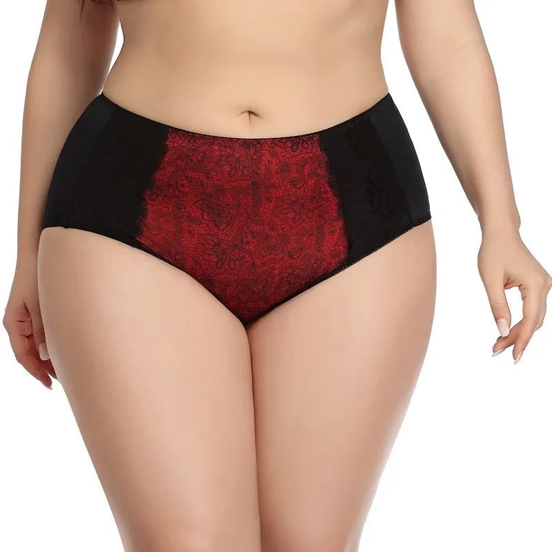 Beauwear Red Black Floral Print Lace Underpants for Women Plus Size Xl Xxl Xxxl Xxxxl Xxxxxl Xxxxxxl Ultra-Thin Female Panties