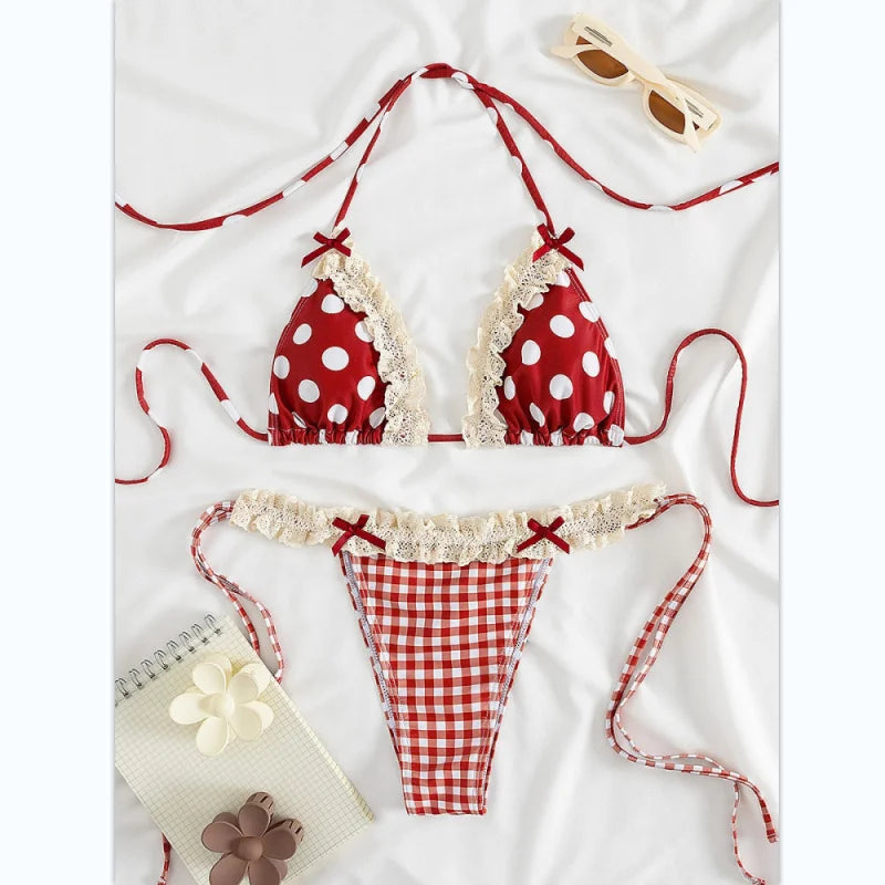 New Printed Bikinis Set Ruffles Swimwear Women Bandage Swimsuits Patchwork Bathing Suit Triangle Biquini Mujer Beachwear Summer