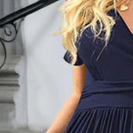 Women Dress Short Sleeve V-Neck Flowy Dress Casual Pleated A-line Swing Dress with Pockets Summer Beach Sundress