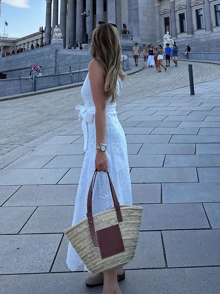 Foridol White One Shoulder Autumn Cotton Dress Women Winter Casual Dress Vestidos Maxi New Embroidery Boho Beach Dress Holiday