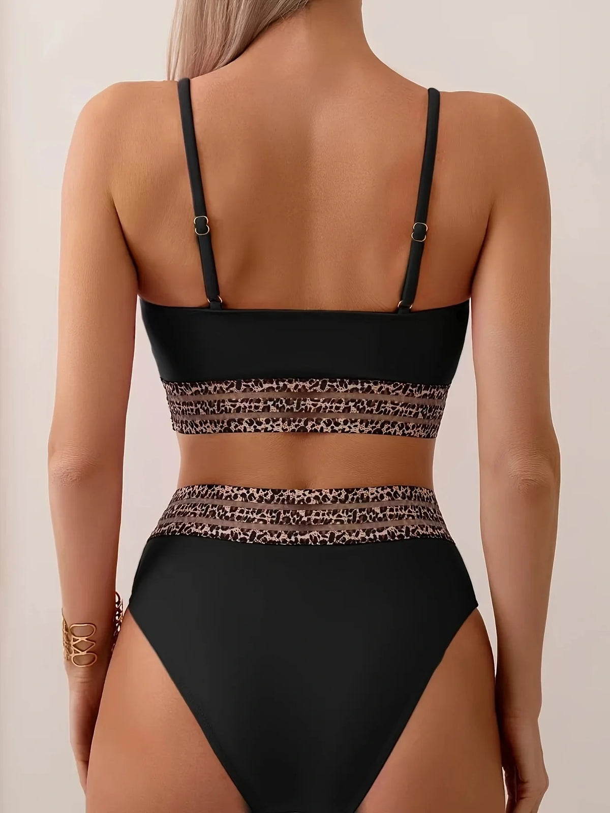 New Sexy Black High Waisted Bikinis Two Pieces Swimsuit Women Swimwear Mesh Beach Wear Sporty Padded Bathing Suits Pool Summer