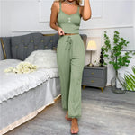 Women Sleepwear Lace Suspenders Tops and Long Trousers Set Two Pieces Pajamas Set Comfortable Loungewear Home Clothes