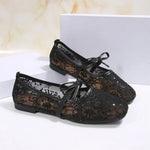BigSize 43 Breathable White Lace Mary Jane Flats Women Comfy Walk Square Toe Casual Office Lady Ballet Flats Shoes Daily Wear
