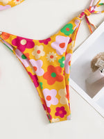Sexy Bandeau Bikini 2025 Women Pink Floral Print Ring Circle Push Up Micro Swimsuit Off Shoulder Bathing Suit Thong Swimwear