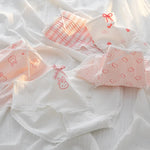 5Pcs/Set Cute Rabbit & Heart Briefs Women's Sweet Style Cotton Panties Mid-Rise Breathable Underwear Cotton Lingerie M-XL