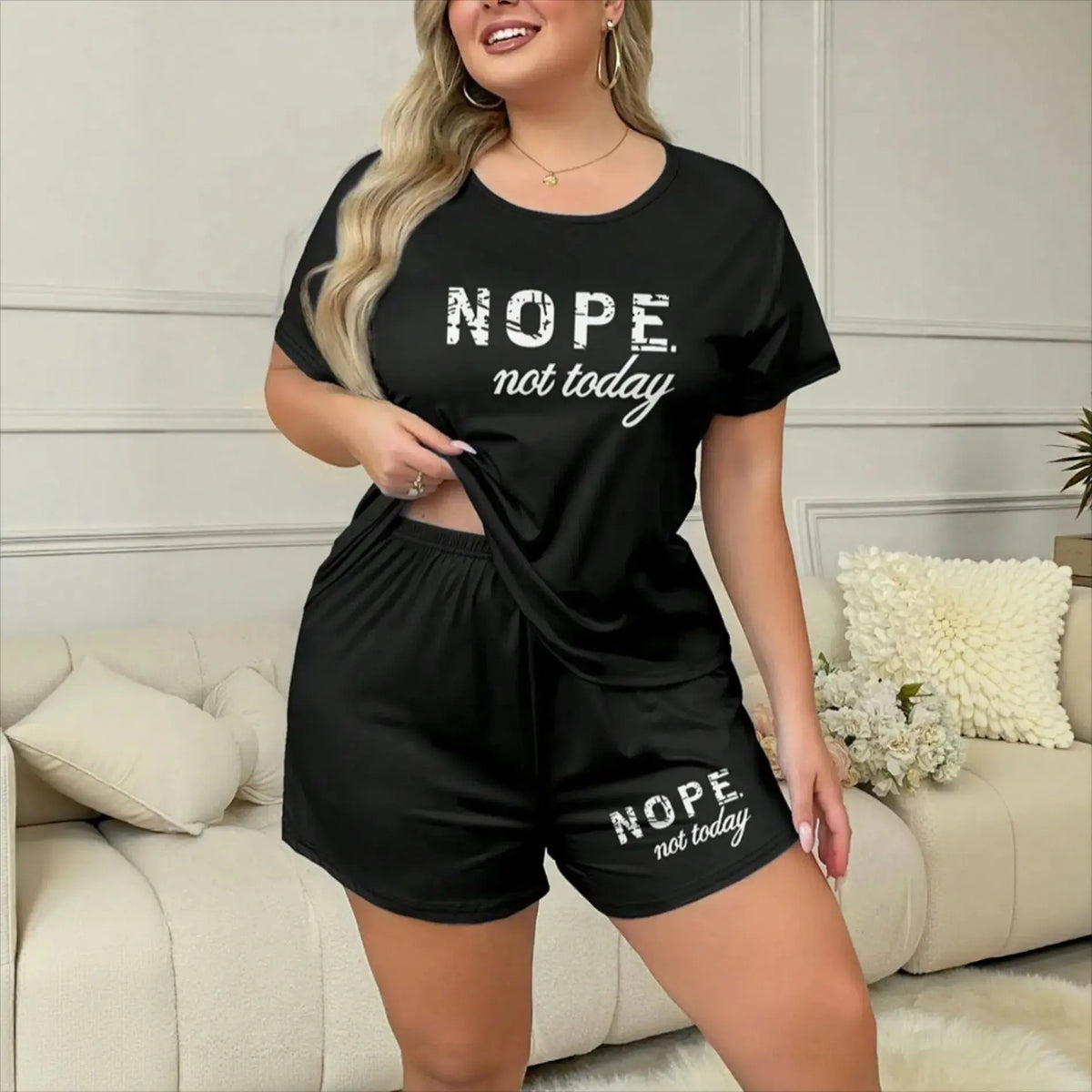 Summer fashion home wear European and American large size short-sleeved shorts two-piece pajamas 4XL 5XL