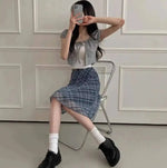 Sweet Skirts Chic Plaid Mini Skirt High Waist A-Line Korean Sle Commute Spring New Arrival Women's Fashion Mid-Length Skirts I3G