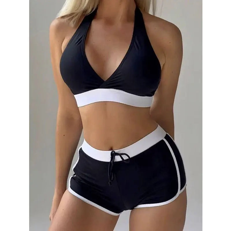 Sexy High Waist Bikini Shorts 2026 Women Swimsuit Two Pieces Swimwear Female Sports Casual Bikinis Set Black Bathing Suits Pool