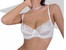 French Sexy Lace Bra for Small Boobs, Wirefree Bralette Ultra Thin, Light Support Traceless Bra Women White Lingerie Set MOYISU