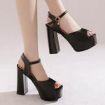 New Women Sandals Summer Shoes Sexy Peep Toe Thick High Heels Platform Black Dress Party Wedding Shoes Woman Pumps