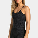Khaki leopard print women's sports vest Adjustable thin strap design Deep U back design Elastic material Suitable for gym, Pilat
