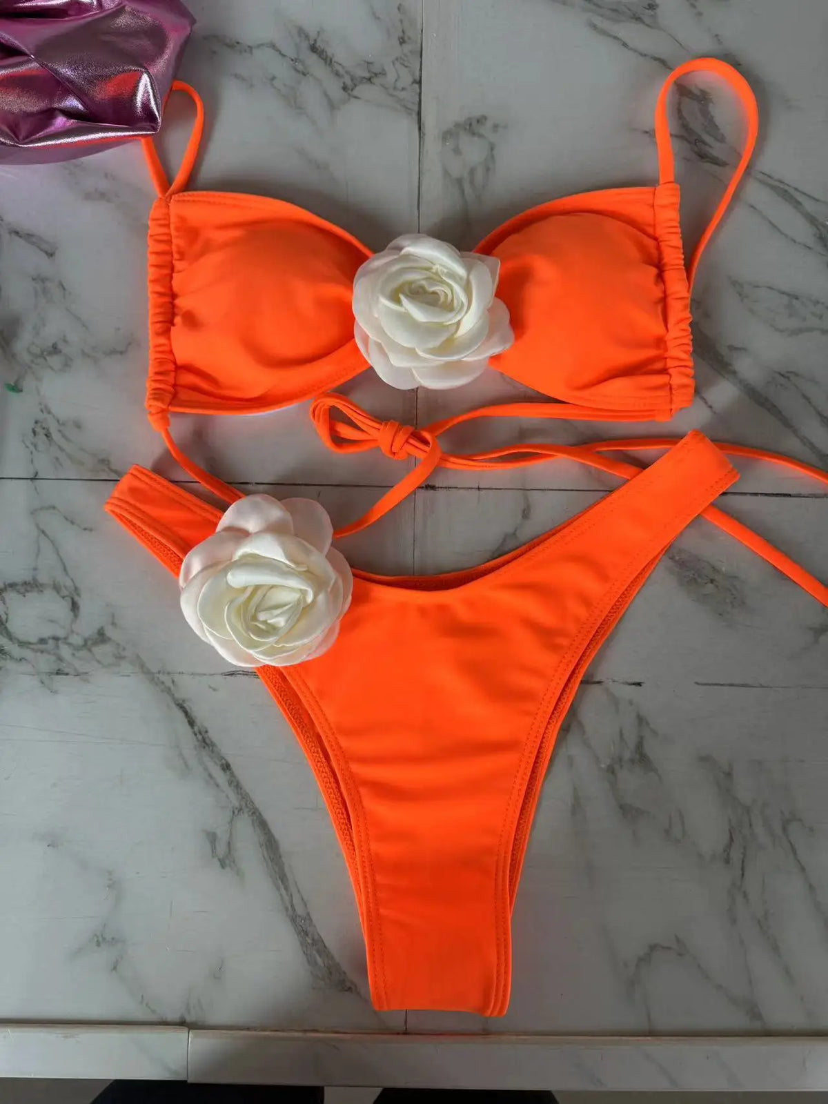 Sexy 3D Flower Micro Bikini 2024 Women Black White Patchwork Push Up Swimsuit Biquini Summer Bathing Suit Triangle Mini Swimwear