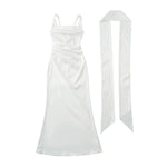 Pure Desire Style Collarbone-revealing Strapless Long Dress Feminine And Slim-fitting With Pleated Waist Tie Straps Bodycon LWIO