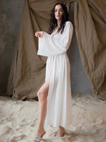 White Black Satin Robe Women's Night Peignoir Flare Long Sleeve Wedding Dress Women's Dressing Gown Sexy Bride Dresses