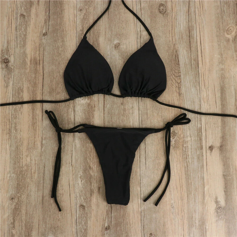 Women Thong Bikini Set Side Tie Sexy Swimsuit Bandage Style Brazilian Swimwear Woman Clothing Red/Blue/Black/White/Wine Red/Pink