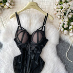 MOYISU Sexy Instagram Viral Bodysuit Women Pure & Sexy Sheer Mesh Halter Push Up Pads Summer Lingerie Euro Style Hot Sale SG