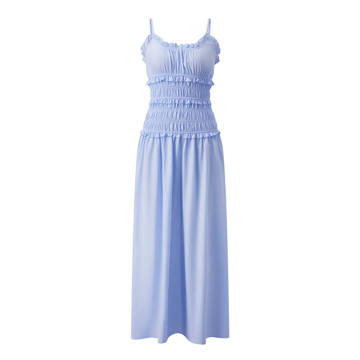 2026 Summer Women Slip Dress Sleeveless Smocked Ruffle Pleated Long Dress for Party Cocktail Out Going Streetwear