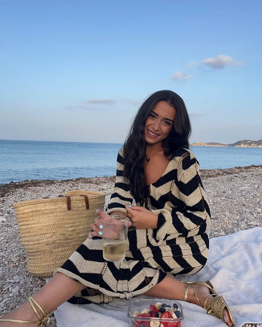 Knitted Dress Leace-up Vestido Dresses 2025 Woman Beach Hollow Out Slim Vacation Beachwear Temperament Long Sleeves Holiday Sexy