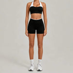 Women's Seamless Yoga Sets Sports Gym Fitness High-Waist Hip Lifting Shorts Suits Training Running Workout Beautiful Back Sets
