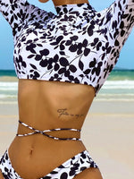 2026 Floral Bikinis Women Long Sleeve Swimsuit Backless Swimwear Female Bathers Bathing Swimming Suit Summer Beachwear