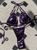 PU Leather Pearls Bikini Mini Micro Thong Bikinis Women Swimwear Female Swimsuit Two-piece Bikini Set Halter Bathing Suit Swim