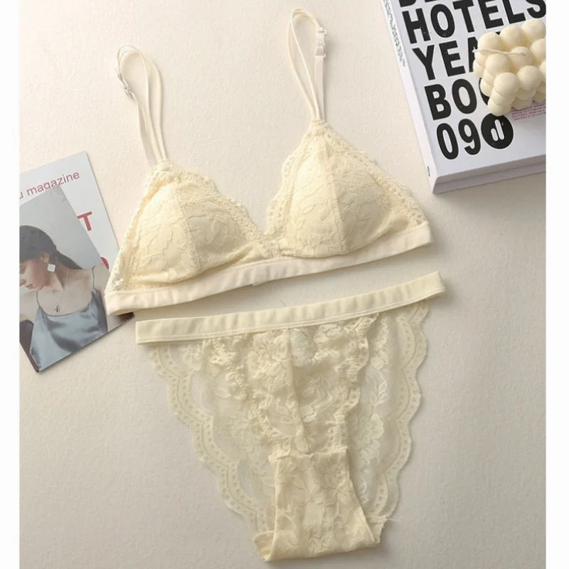Women Lace Bra And Panties Set Embroidery Lace Bralette Underwear Set Push Up Brassiere Low Briefs Female Sexy Lingerie Set
