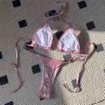 PU Faux Leather Halter Mini Thong Bikini Women Swimwear Female SwimsuitTwo-Pieces Bikini Set Bather Bathing Suit Swim V5206W