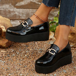 Black Chunky Wedges Loafers Shoes for Women Fashion Metal Chain Slip On Platform Shoes Woman Plus Size Patent Leather Shoes 43